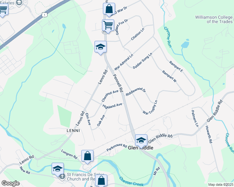 map of restaurants, bars, coffee shops, grocery stores, and more near 206 Chestnut Avenue in Media