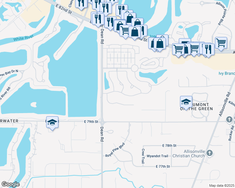 map of restaurants, bars, coffee shops, grocery stores, and more near 4210 Wythe Lane in Indianapolis
