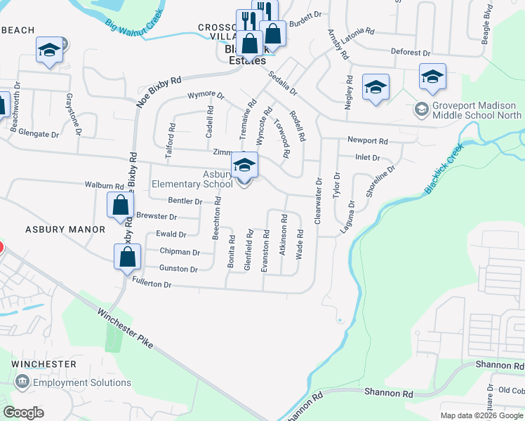 map of restaurants, bars, coffee shops, grocery stores, and more near 3767 Glenfield Road in Columbus