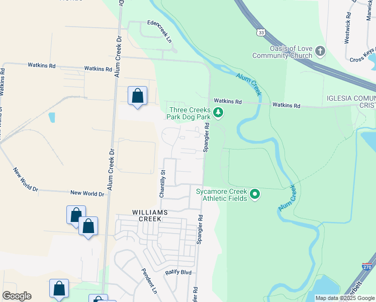 map of restaurants, bars, coffee shops, grocery stores, and more near 2809 Avati Drive in Columbus