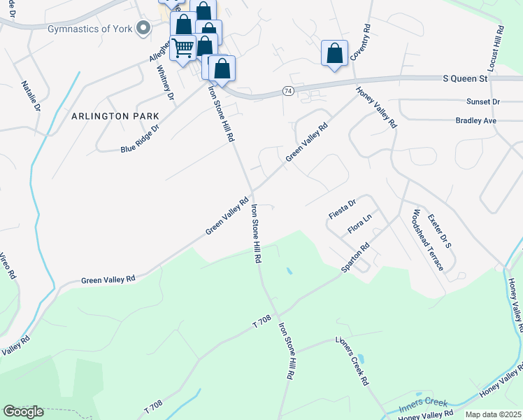 map of restaurants, bars, coffee shops, grocery stores, and more near 2815 Iron Stone Hill Road in York