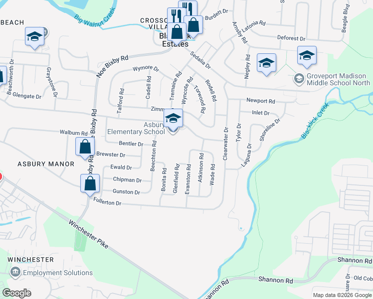 map of restaurants, bars, coffee shops, grocery stores, and more near 3767 Glenfield Road in Columbus