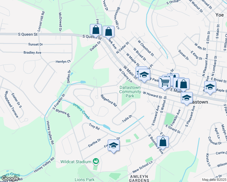 map of restaurants, bars, coffee shops, grocery stores, and more near 213 Leaderton Drive in Dallastown
