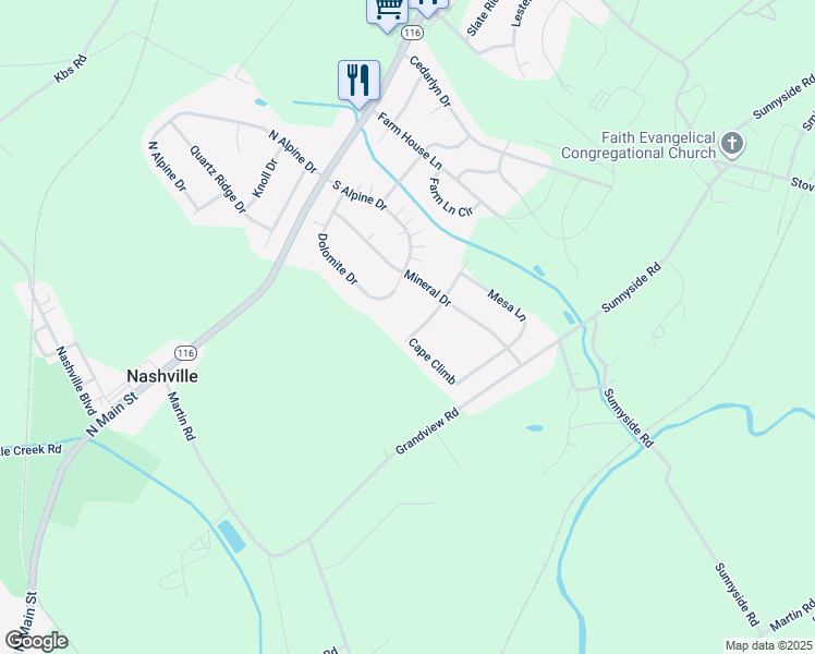 map of restaurants, bars, coffee shops, grocery stores, and more near 1239 Ledge Drive in York