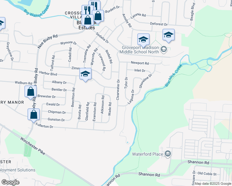 map of restaurants, bars, coffee shops, grocery stores, and more near 5314 Harbor Boulevard in Columbus