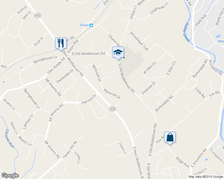 map of restaurants, bars, coffee shops, grocery stores, and more near 19 Wyncroft Drive in Media