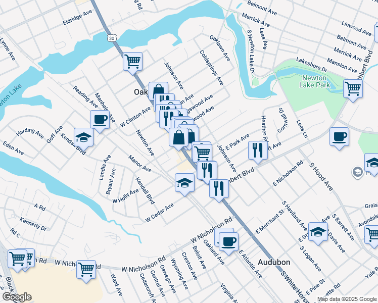 map of restaurants, bars, coffee shops, grocery stores, and more near 11 Ormond Avenue in Oaklyn