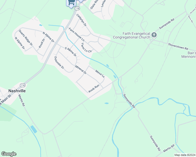 map of restaurants, bars, coffee shops, grocery stores, and more near 340 Mesa Lane in York