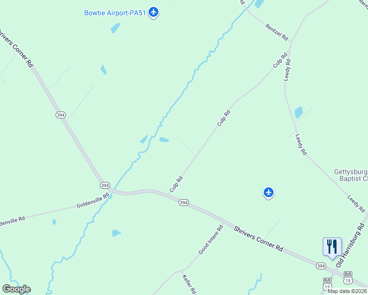 map of restaurants, bars, coffee shops, grocery stores, and more near 100 Culp Road in Gettysburg