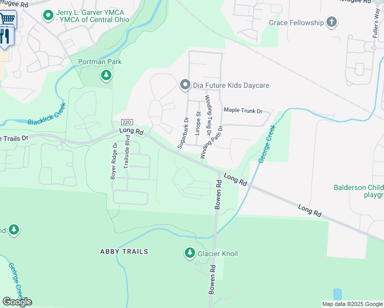 map of restaurants, bars, coffee shops, grocery stores, and more near 7464 Long Road in Canal Winchester
