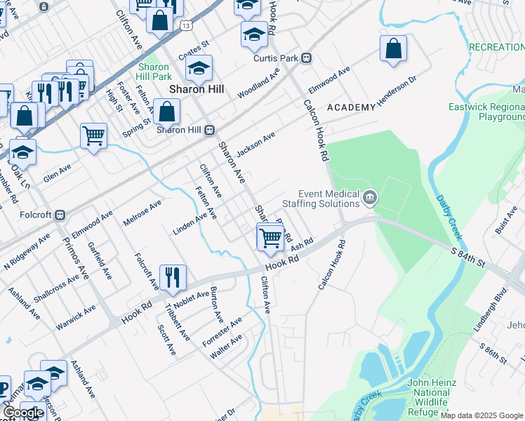 map of restaurants, bars, coffee shops, grocery stores, and more near 1041 Orange Avenue in Sharon Hill