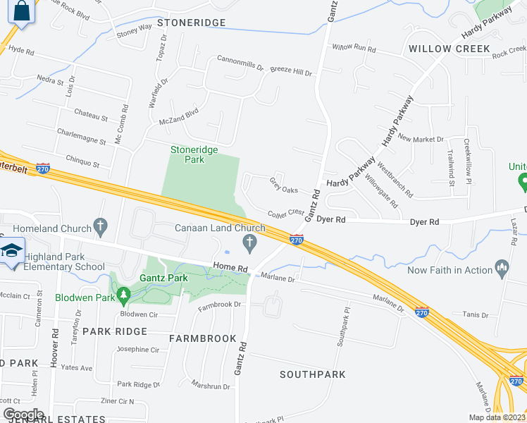 map of restaurants, bars, coffee shops, grocery stores, and more near Collier Crest in Grove City