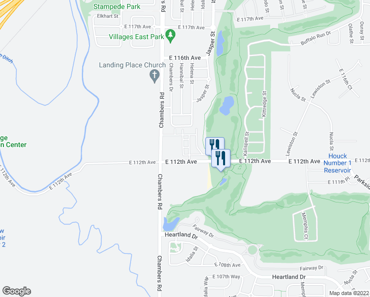 map of restaurants, bars, coffee shops, grocery stores, and more near 15501 East 112th Avenue in Commerce City