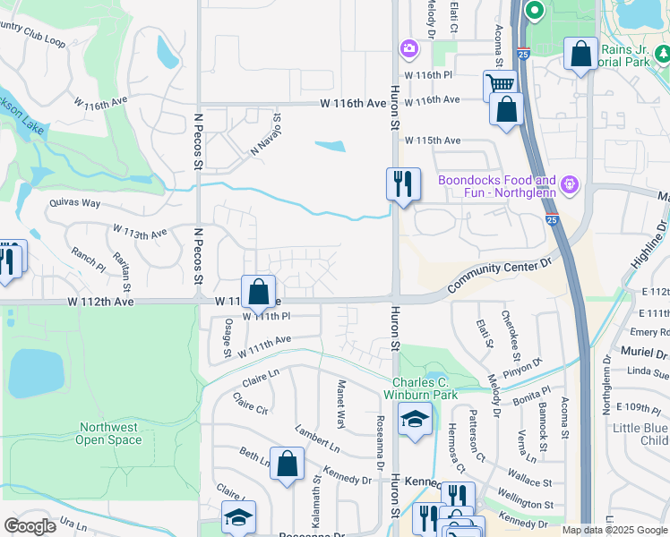 map of restaurants, bars, coffee shops, grocery stores, and more near 1093 West 112th Avenue in Westminster