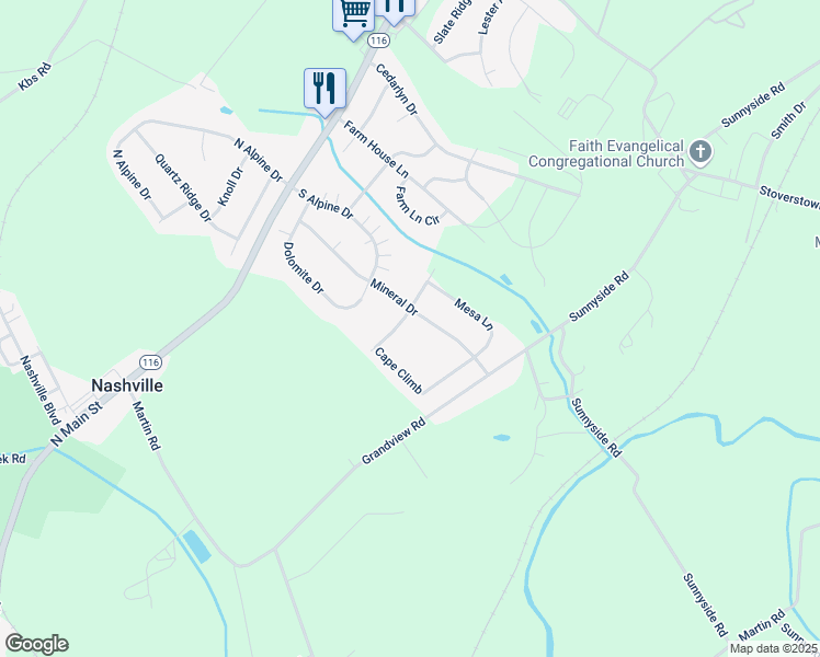 map of restaurants, bars, coffee shops, grocery stores, and more near 1209 Ledge Drive in York