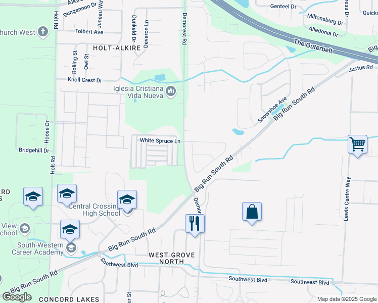 map of restaurants, bars, coffee shops, grocery stores, and more near 3149 Sitka Spruce Drive in Grove City