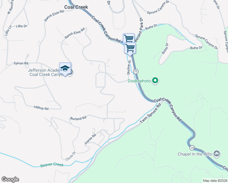 map of restaurants, bars, coffee shops, grocery stores, and more near 11398 Ranch Elsie Road in Golden