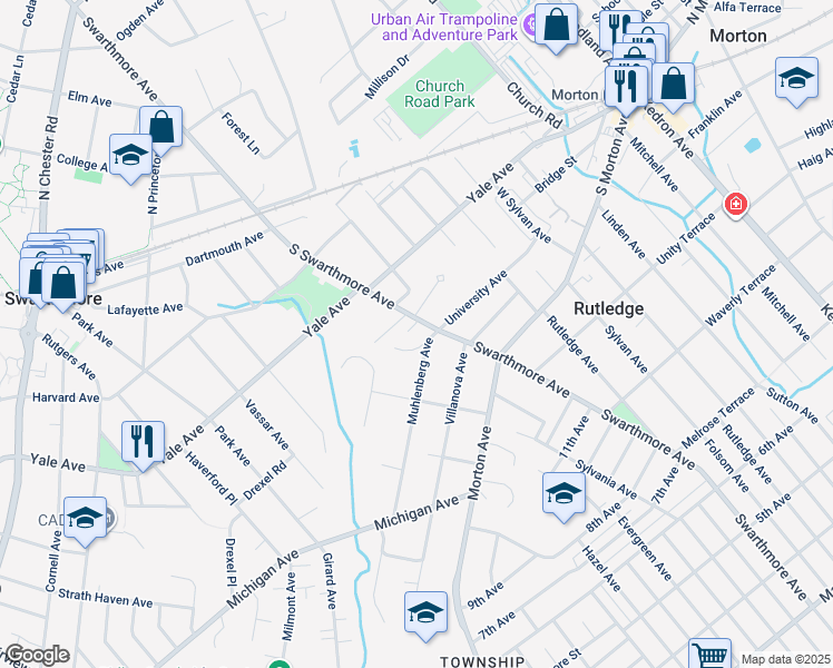 map of restaurants, bars, coffee shops, grocery stores, and more near 700 Avondale Lane in Swarthmore