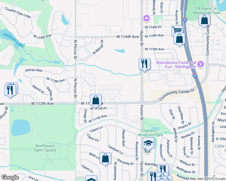 map of restaurants, bars, coffee shops, grocery stores, and more near 1275 West 112th Avenue in Westminster
