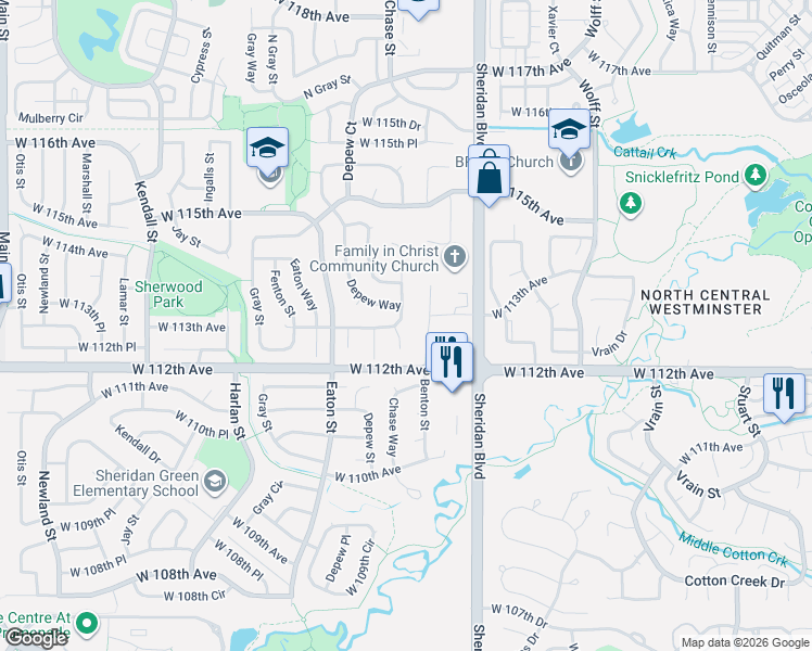 map of restaurants, bars, coffee shops, grocery stores, and more near 11292 Benton Court in Broomfield