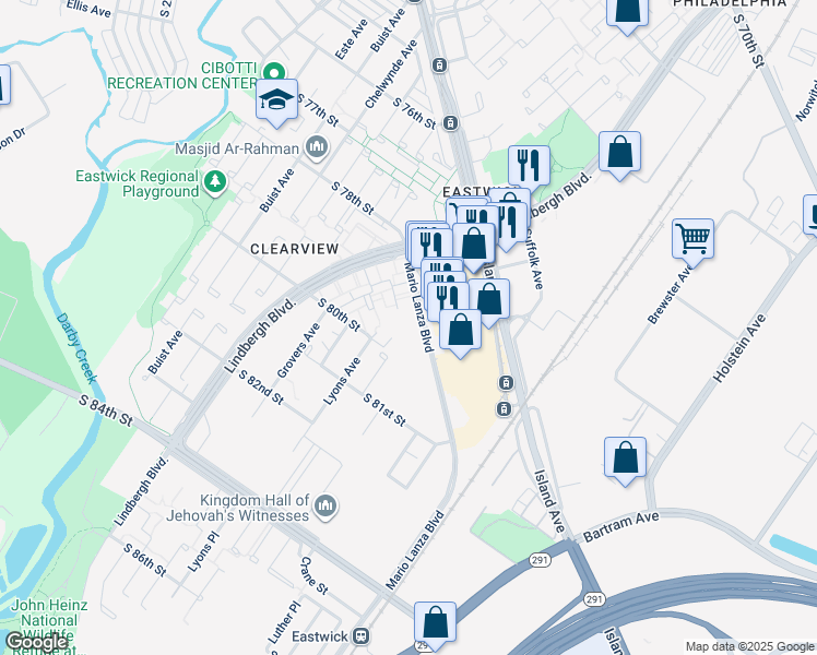 map of restaurants, bars, coffee shops, grocery stores, and more near 3002 Mario Lanza Boulevard in Philadelphia