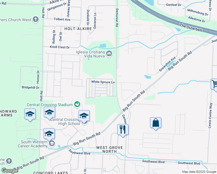 map of restaurants, bars, coffee shops, grocery stores, and more near 2522 Hickory Pine Lane in Grove City
