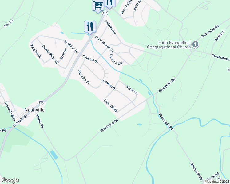map of restaurants, bars, coffee shops, grocery stores, and more near 1208 Ledge Drive in York