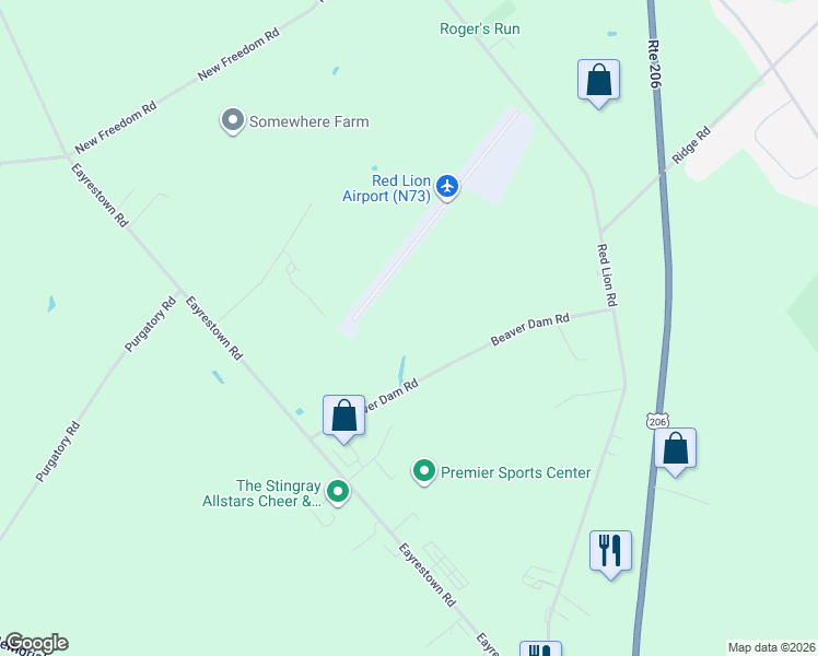 map of restaurants, bars, coffee shops, grocery stores, and more near 128 Beaver Dam Road in Southampton Township