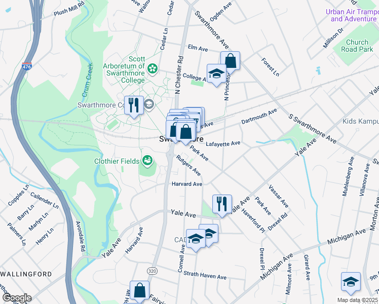 map of restaurants, bars, coffee shops, grocery stores, and more near in Swarthmore