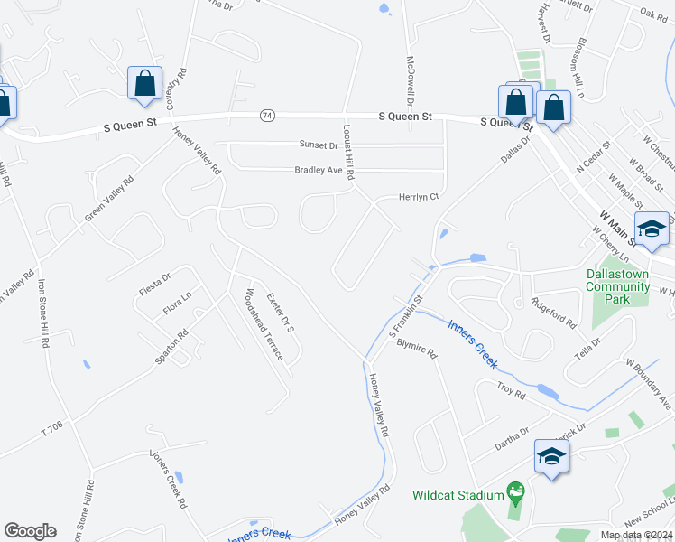 map of restaurants, bars, coffee shops, grocery stores, and more near 225 Nollyn Drive in Dallastown