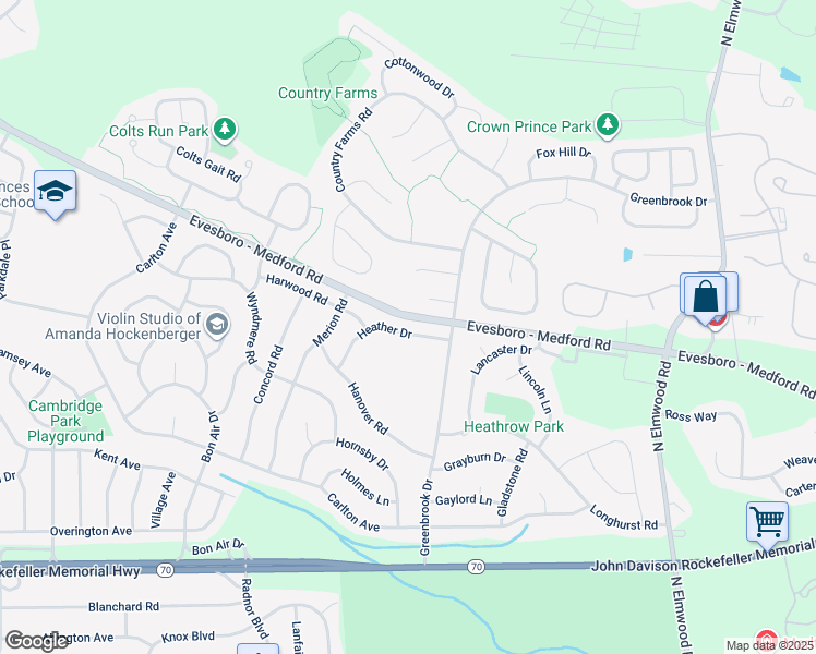 map of restaurants, bars, coffee shops, grocery stores, and more near 21 Heather Drive in Evesham