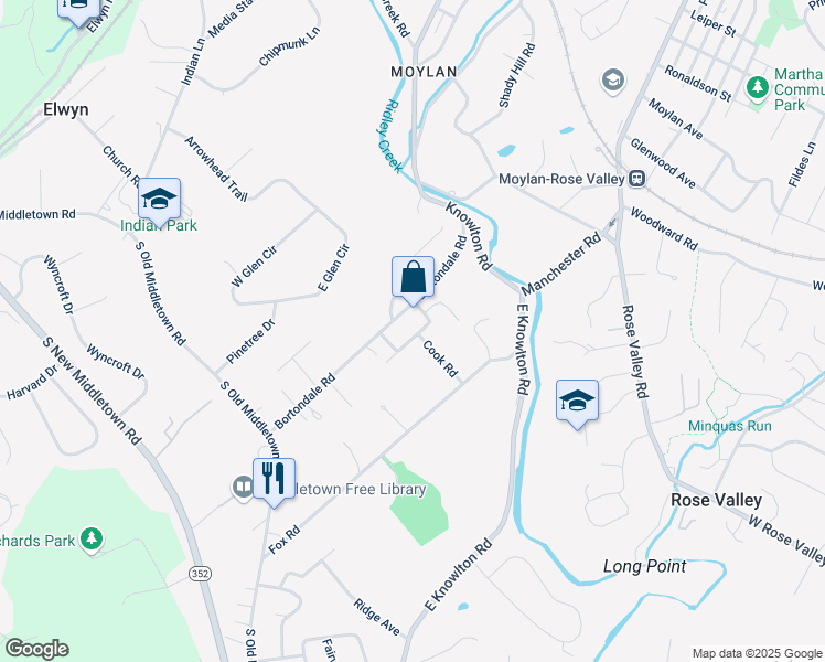 map of restaurants, bars, coffee shops, grocery stores, and more near 22 Levis Avenue in Media
