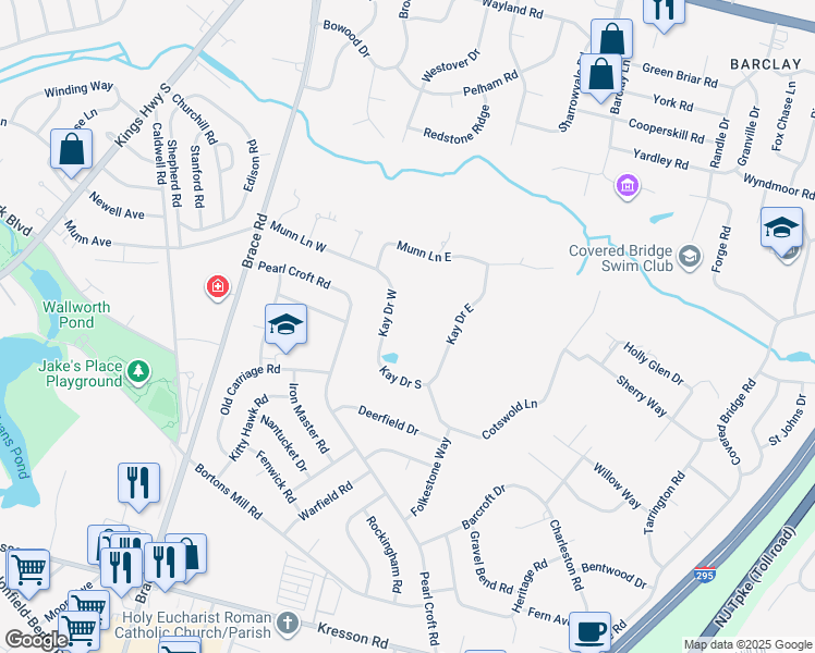 map of restaurants, bars, coffee shops, grocery stores, and more near 1219 Kay Drive West in Cherry Hill