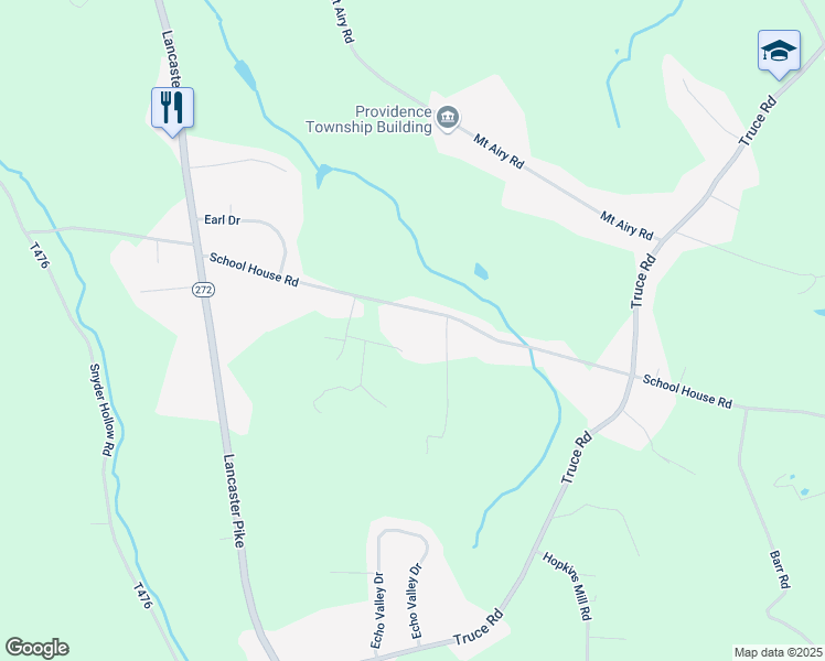 map of restaurants, bars, coffee shops, grocery stores, and more near 370 School House Road in New Providence