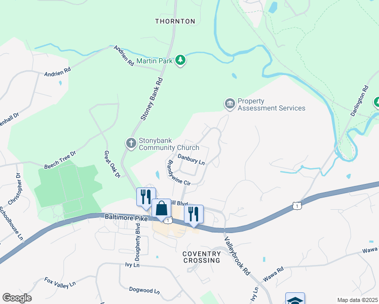 map of restaurants, bars, coffee shops, grocery stores, and more near 325 Danbury Court in Chester Heights