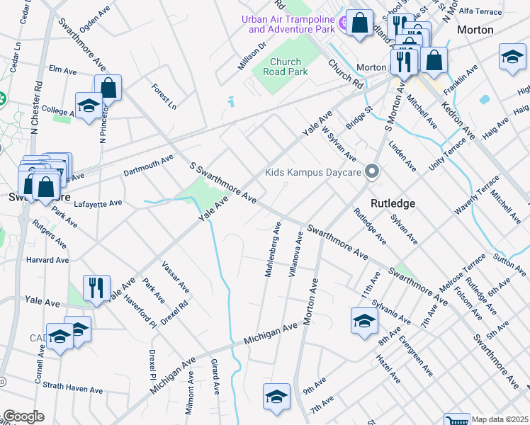 map of restaurants, bars, coffee shops, grocery stores, and more near 700 Avondale Lane in Swarthmore