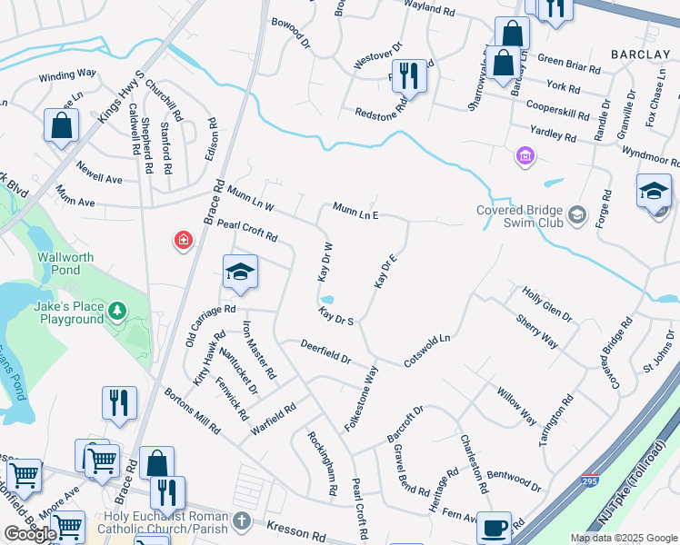 map of restaurants, bars, coffee shops, grocery stores, and more near 1219 Kay Drive West in Cherry Hill