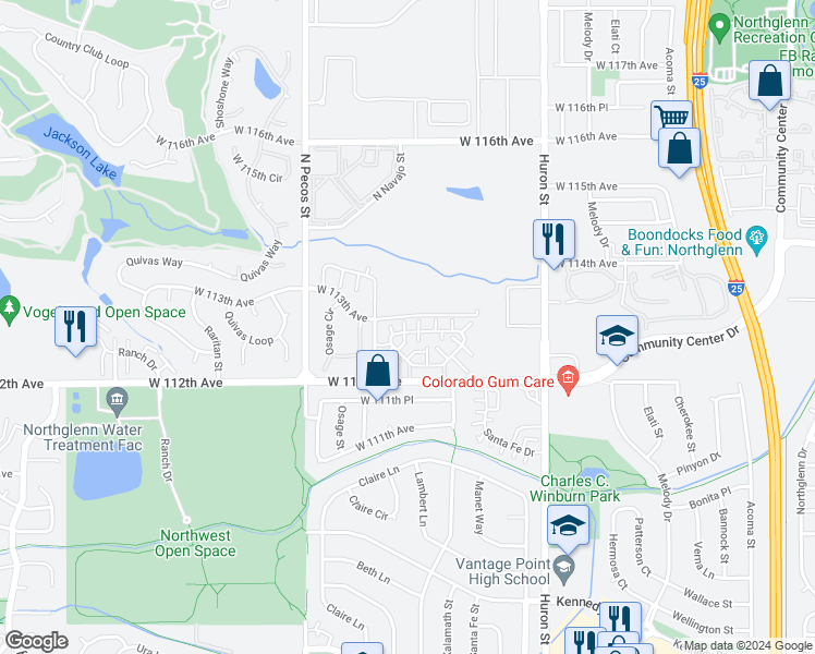 map of restaurants, bars, coffee shops, grocery stores, and more near 1291 West 112th Avenue in Westminster