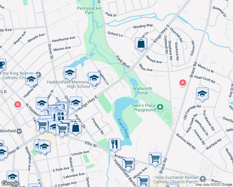 map of restaurants, bars, coffee shops, grocery stores, and more near 20 Lee Avenue in Haddonfield