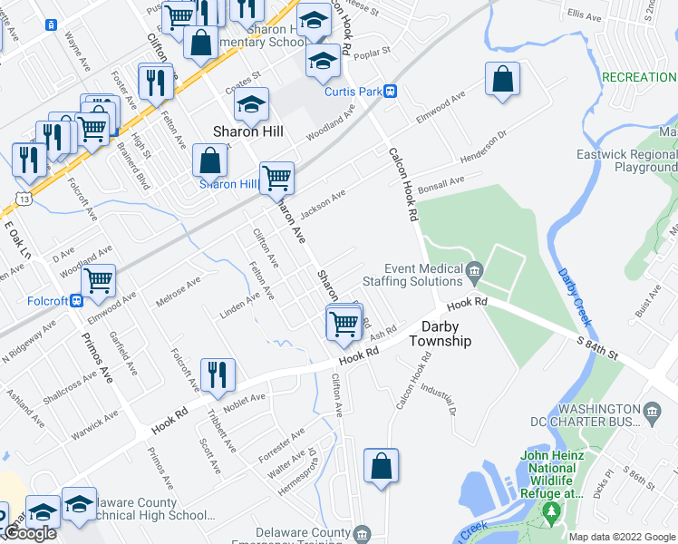 map of restaurants, bars, coffee shops, grocery stores, and more near 1041 Orange Avenue in Sharon Hill