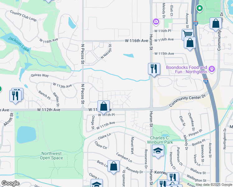 map of restaurants, bars, coffee shops, grocery stores, and more near 1275 West 112th Avenue in Westminster