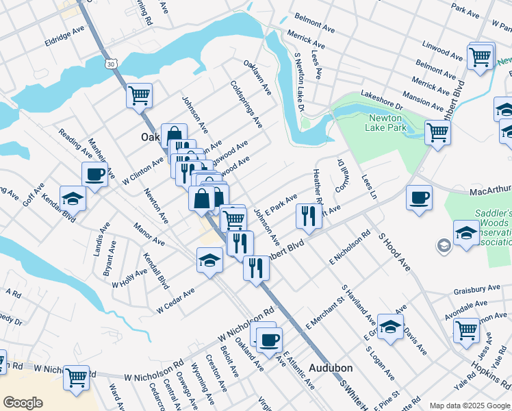 map of restaurants, bars, coffee shops, grocery stores, and more near 27 East Holly in Haddon Township