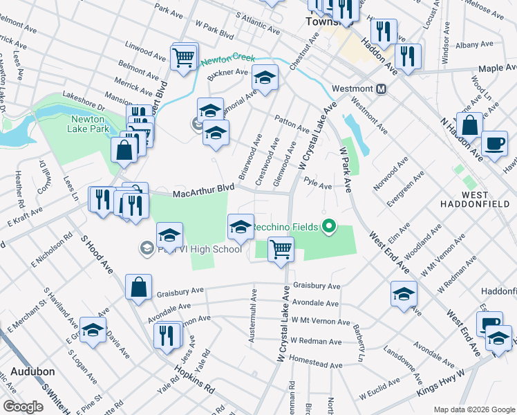 map of restaurants, bars, coffee shops, grocery stores, and more near 511 Rhoads Avenue in Haddonfield
