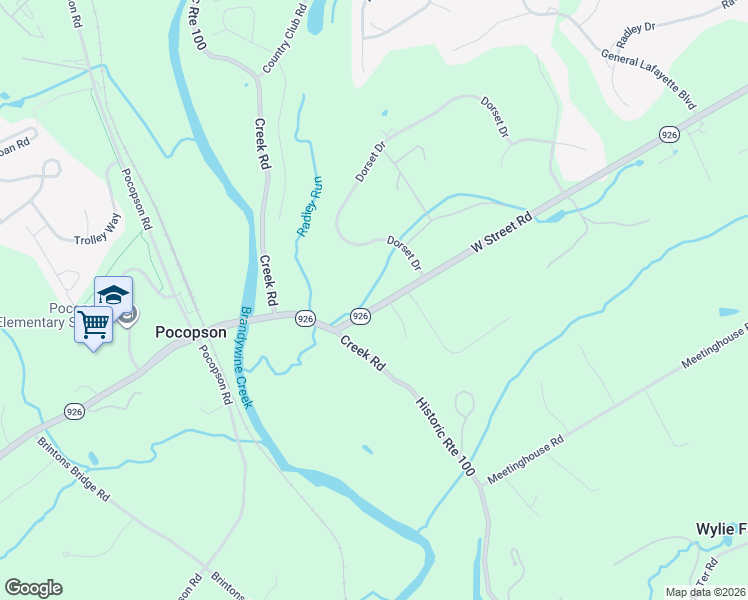 map of restaurants, bars, coffee shops, grocery stores, and more near 1185 West Street Road in West Chester