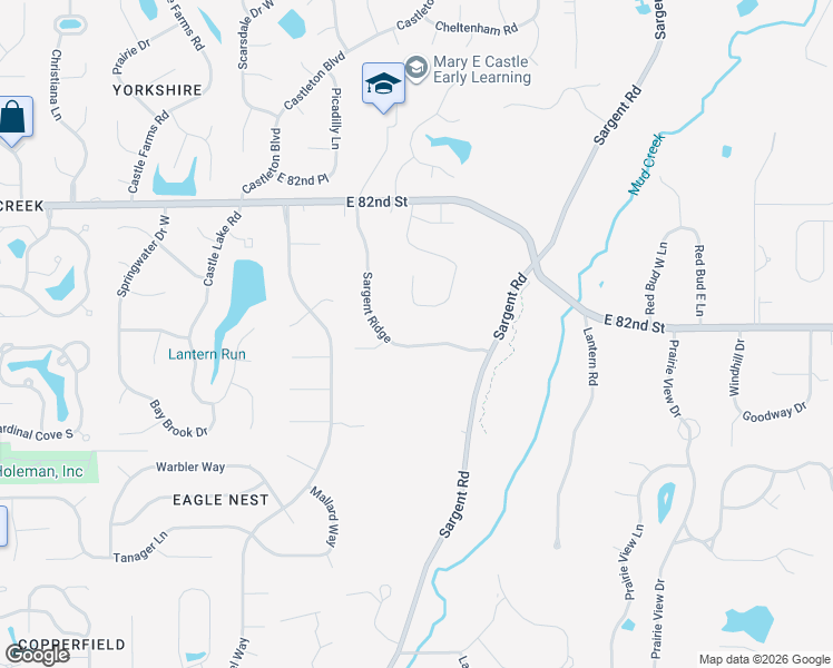 map of restaurants, bars, coffee shops, grocery stores, and more near 8029 Sargent Ridge in Indianapolis