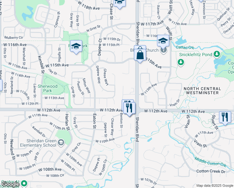 map of restaurants, bars, coffee shops, grocery stores, and more near 11292 Benton Court in Broomfield