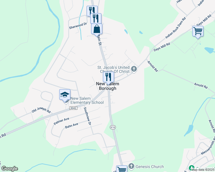 map of restaurants, bars, coffee shops, grocery stores, and more near in New Salem Borough