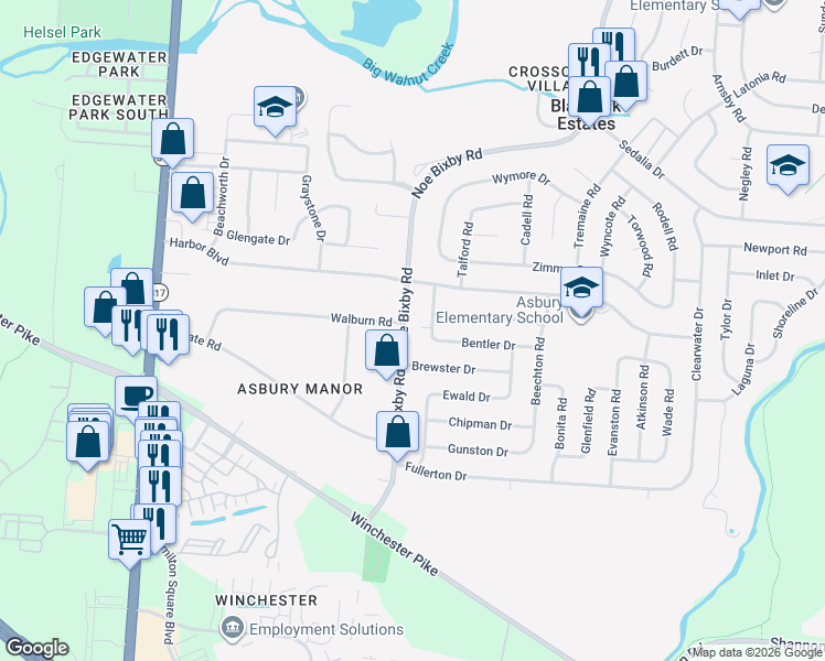 map of restaurants, bars, coffee shops, grocery stores, and more near 3664 Noe Bixby Road in Columbus