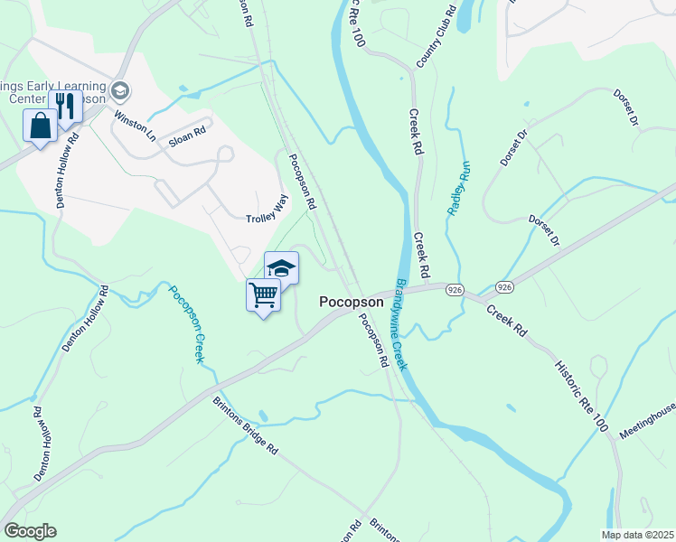 map of restaurants, bars, coffee shops, grocery stores, and more near in Pocopson