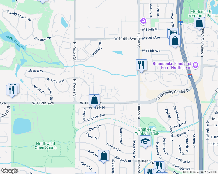 map of restaurants, bars, coffee shops, grocery stores, and more near 1275 West 112th Avenue in Westminster